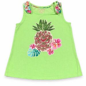 Isaac Mizrahi Green Tank Top with Pineapple Design 7-8Y
